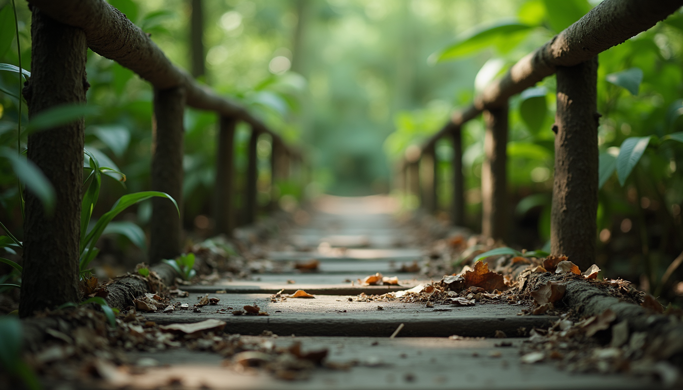 Close-up view of a living root bridge