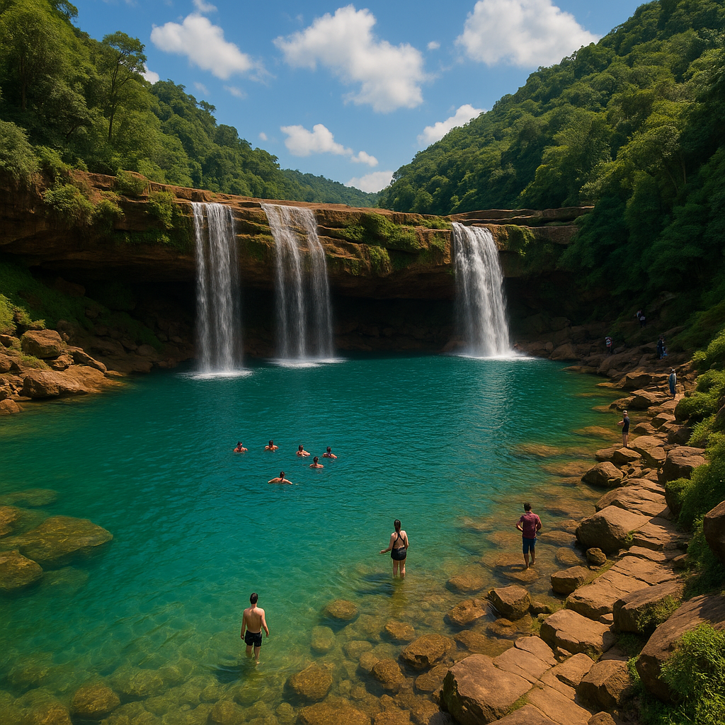 Tourists swimming at Krang Suri in Meghalaya