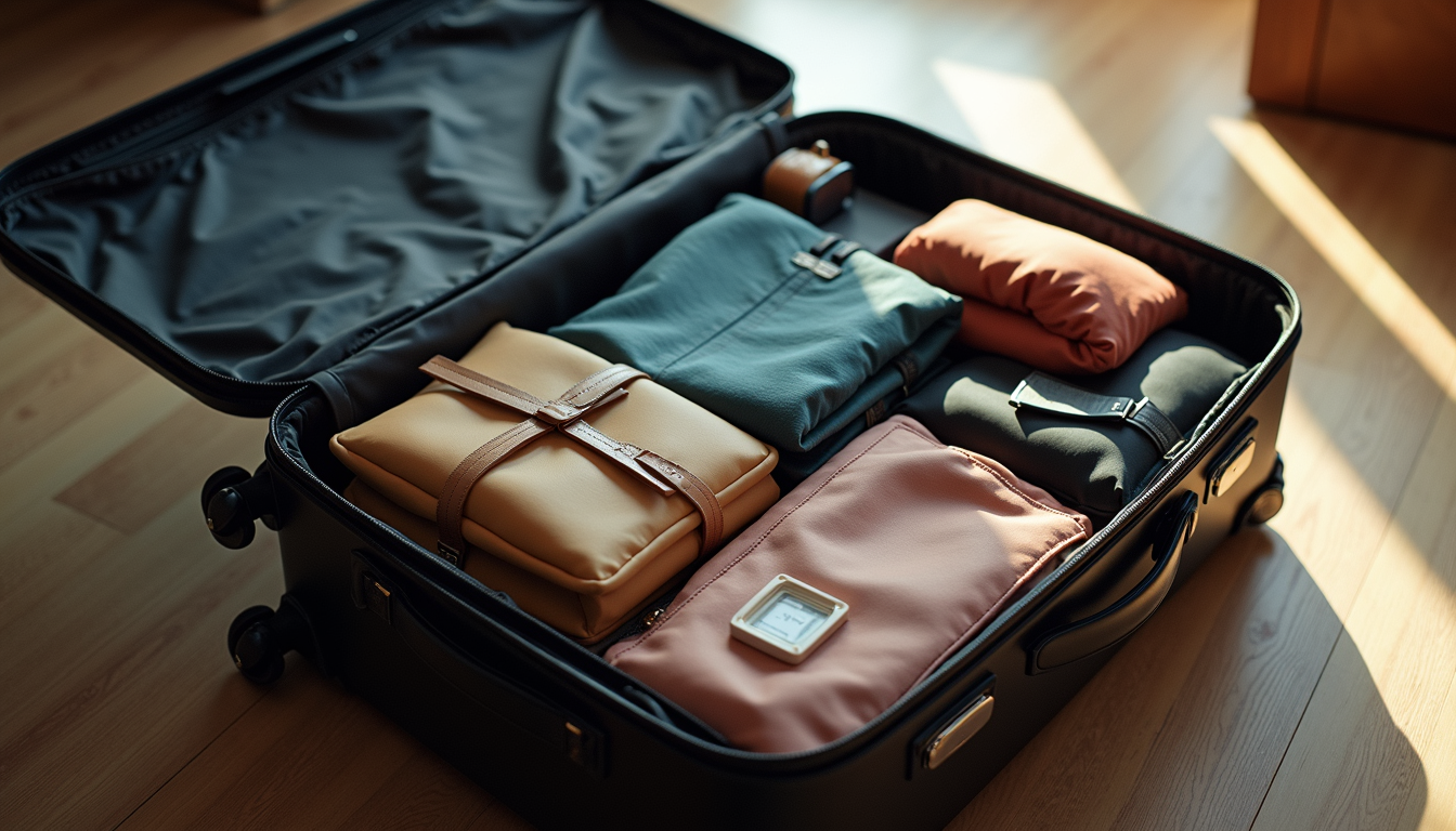 High angle view of a neatly packed suitcase