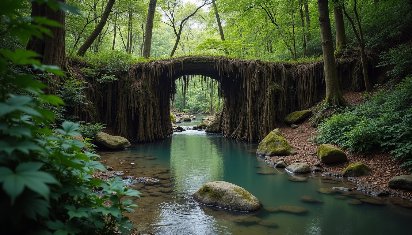 High angle view of a Living Root Bridge