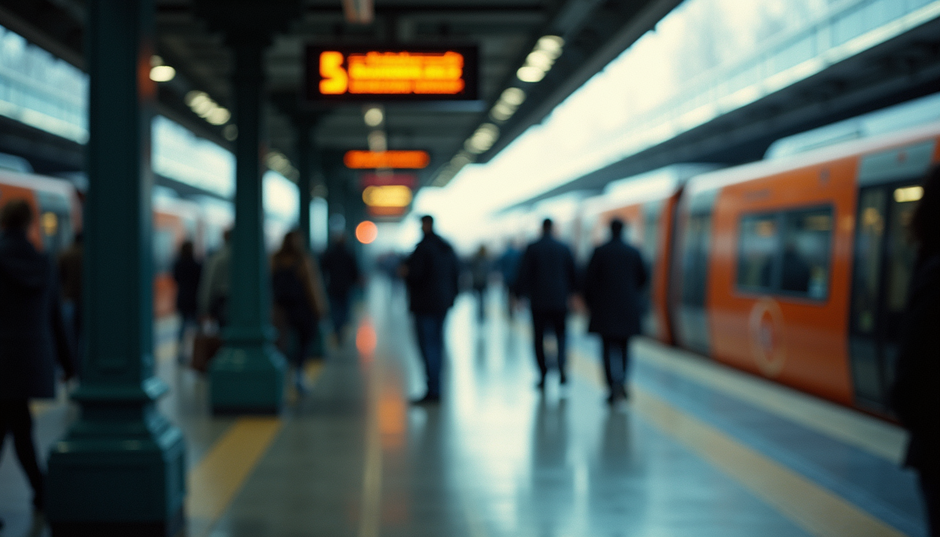 Eye-level view of a busy public transit station