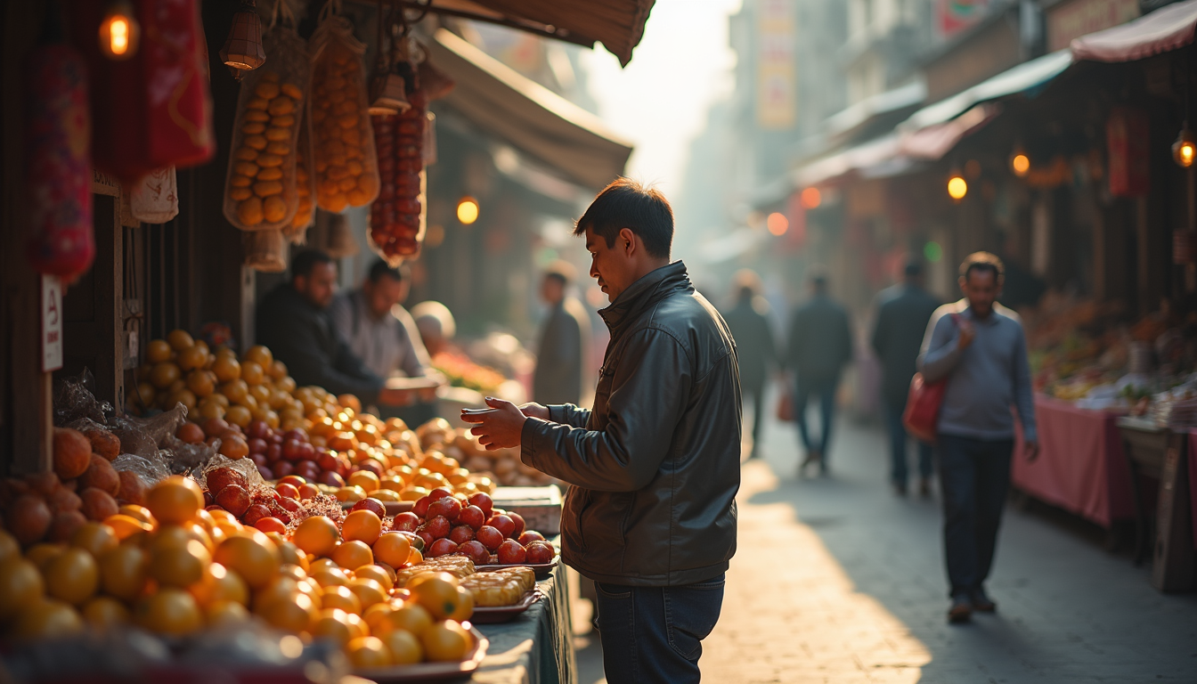High angle view of a vibrant market scene