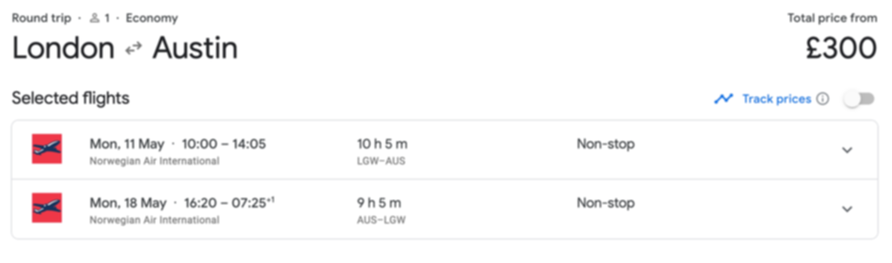 London to USA destinations, £250-£300 RTN (direct)