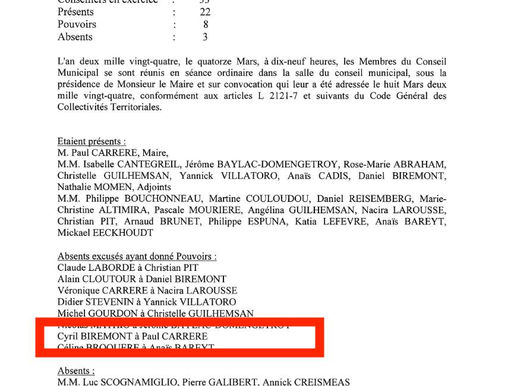 CONSEIL MUNICIPAL : FAUX EN ECRITURE PUBLIQUE EN DIRECT