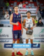 Ethan Chargois (Basket Brno) and Ronaldo Segu (Bamberg Baskets)