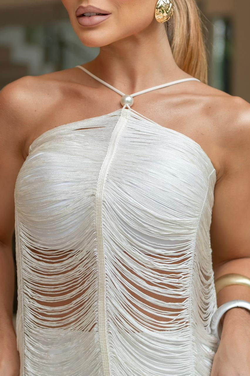 Miniatura: Vestido todo na franja acompanha short e top!