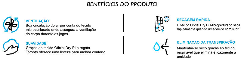 Descrição detalhadas na imagem sobre os beneficios da regata toronto