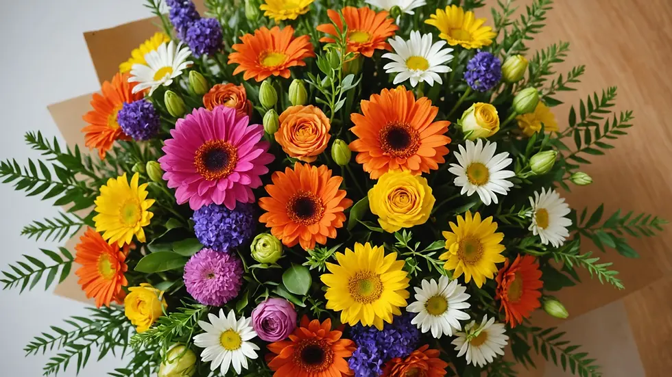 High angle view of a vibrant bouquet showcasing seasonal flowers