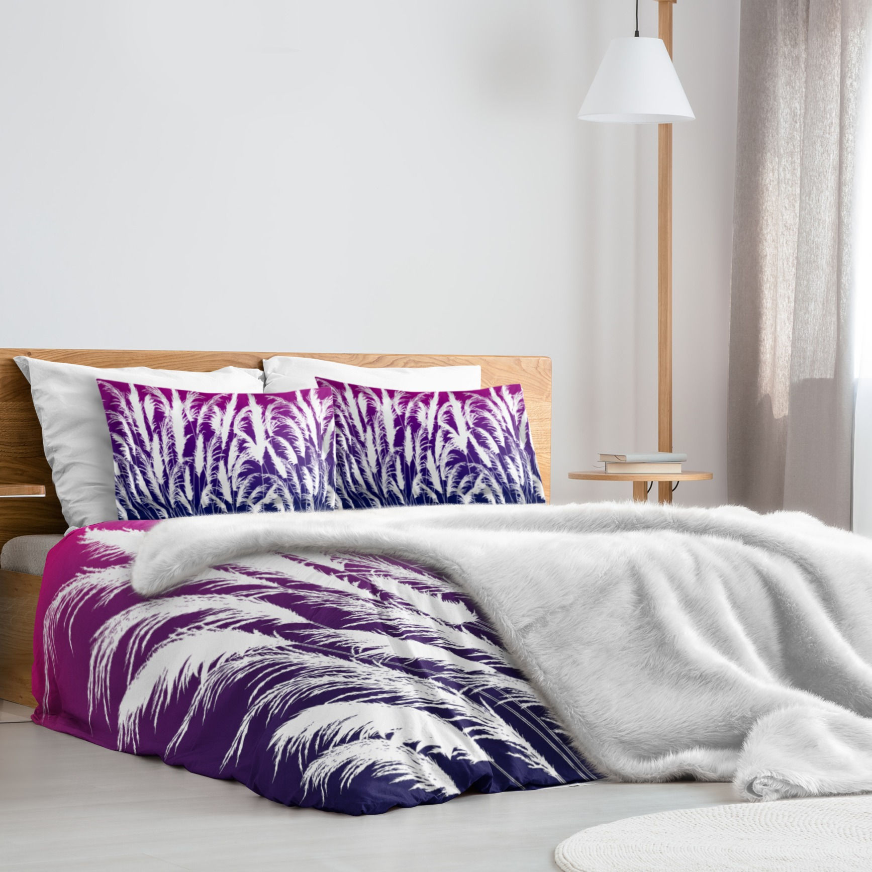 purple and white sunset white pampas grass silhouette printed king comforter by georgie and lexy gifts and home bedding