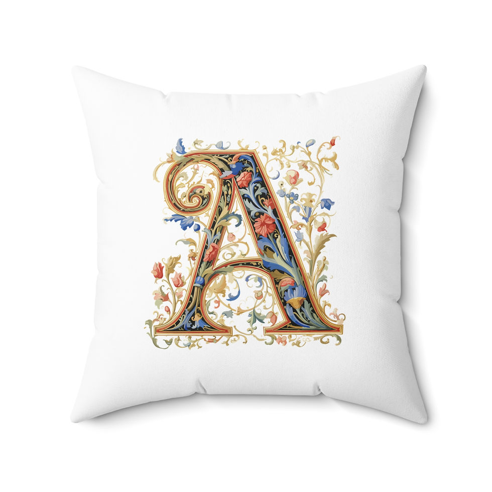 Thumbnail: Personalized Faux Suede White Throw Pillows with Illuminated Floral Alphabet A. Georgie and Lexy Gifts and Home USA.