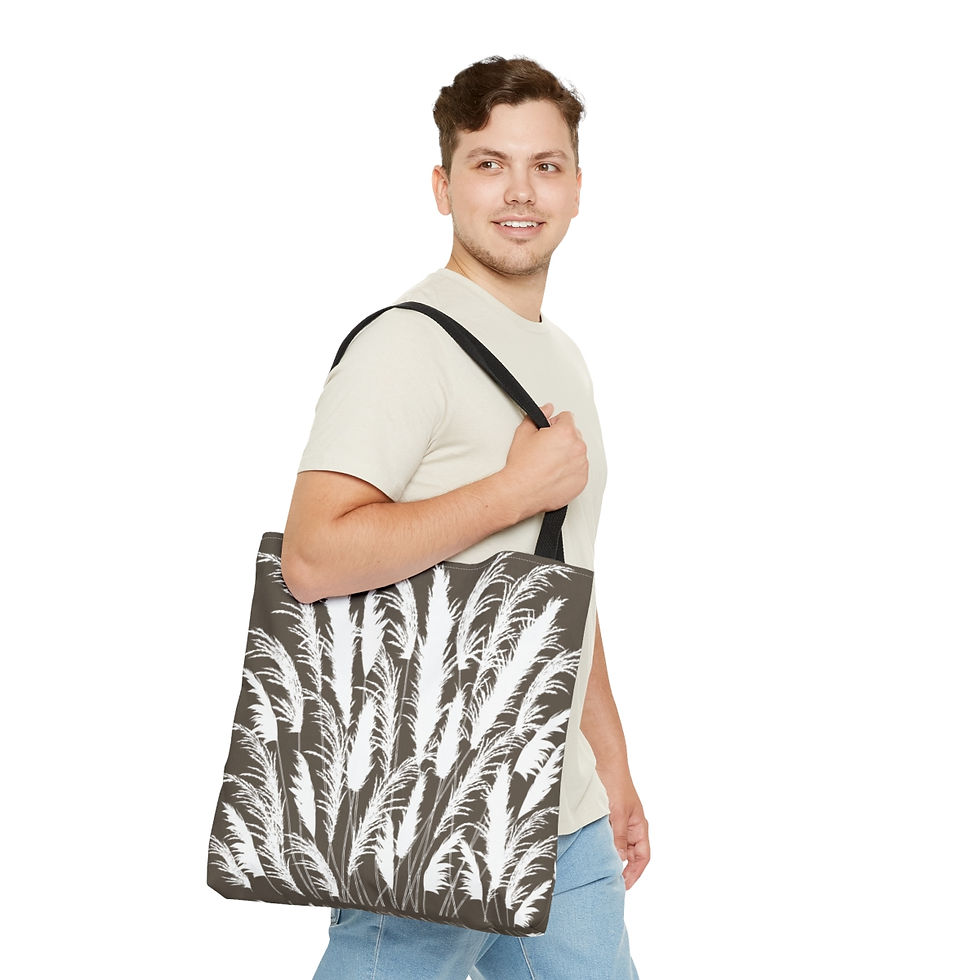 Thumbnail: Beige & white tote bag 3 sizes Coastal Sand Dune pampas grass silhouettes. Georgie & Lexy Gifts & Home work-travel-play USA.