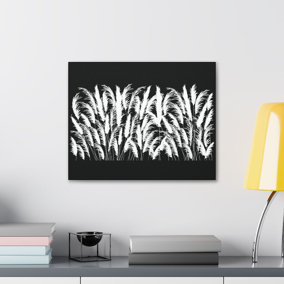 Thumbnail: black and white moonlit white pampas grass silhouette printed wall art canvas by georgie and lexy gifts and home home decor