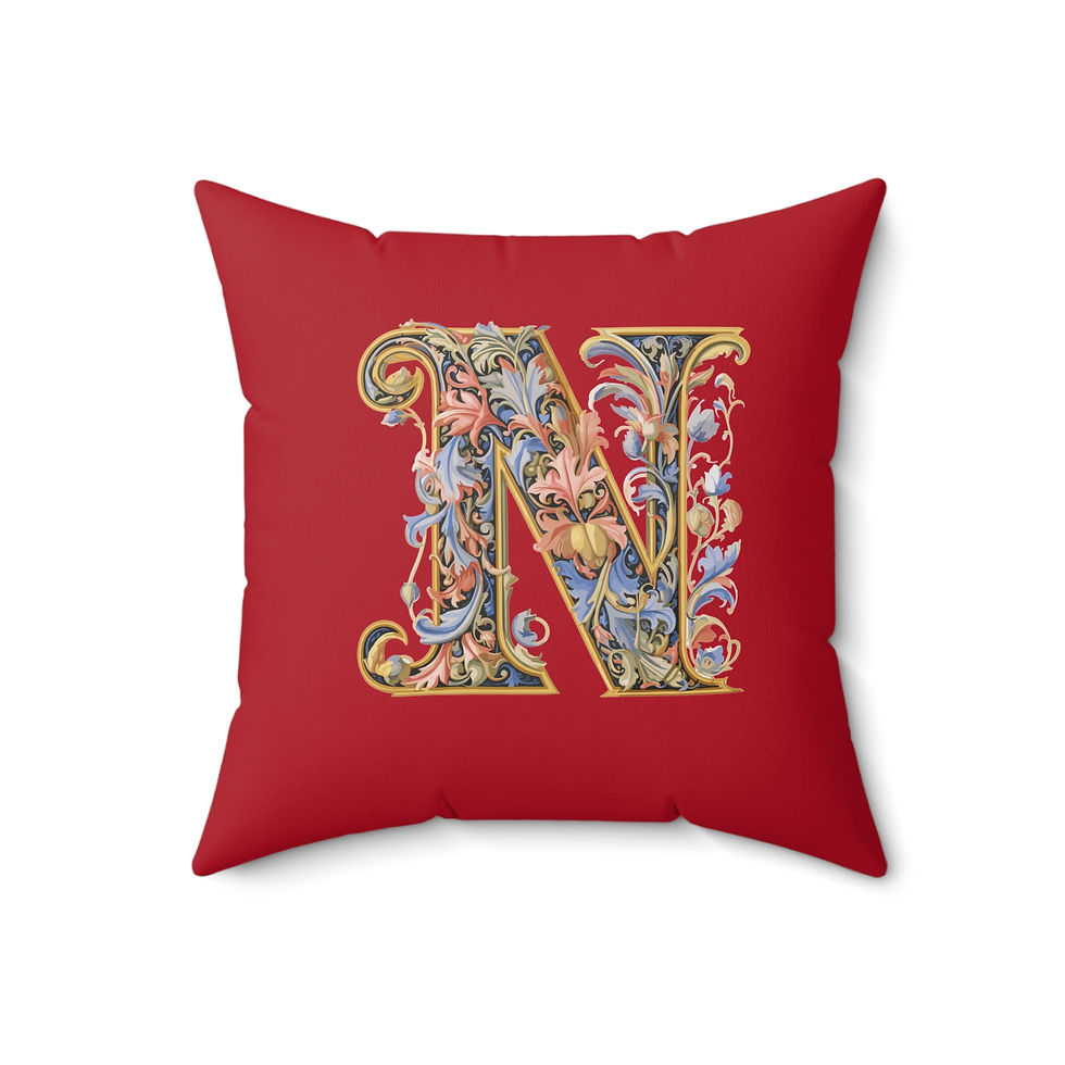 Thumbnail: Personalized Faux Suede Red Throw Pillows with Illuminated Floral Alphabet N. Georgie and Lexy Gifts and Home USA.
