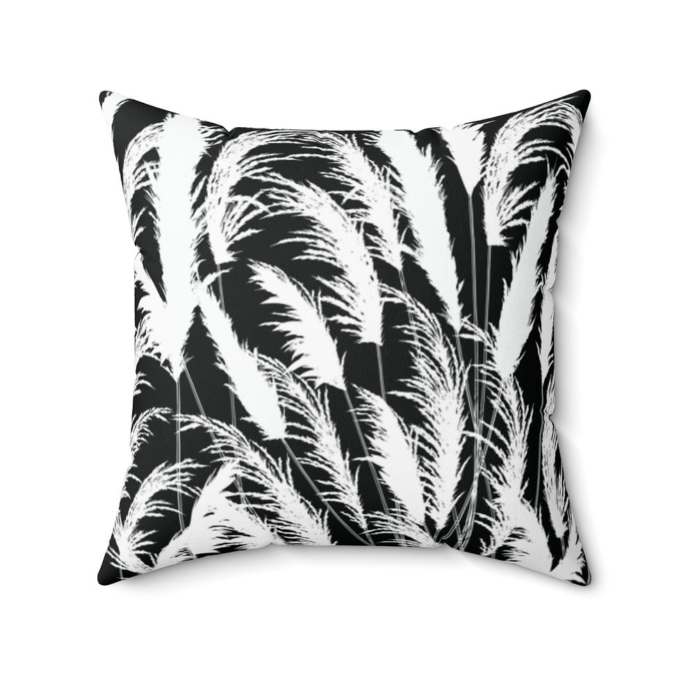Thumbnail: black and white moonlit white pampas grass silhouette printed throw pillow by georgie and lexy gifts and home bedding usa