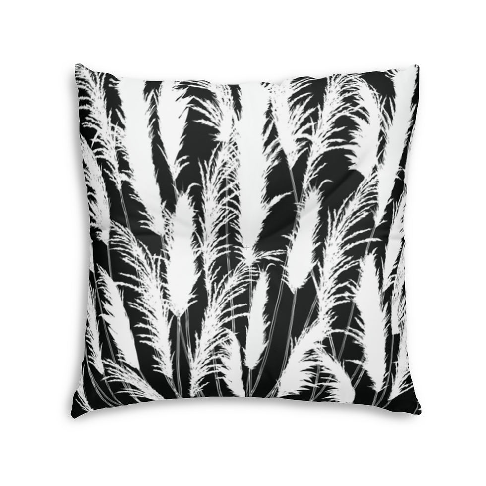Thumbnail: black and white moonlit white pampas grass silhouette printed square floor pillow by georgie and lexy gifts and home homeware