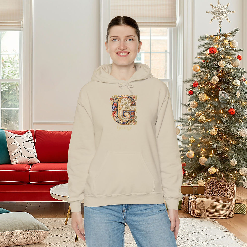 Thumbnail: Sand Unisex Gildan 18500 Hooded Sweatshirt Personalized with name in Illuminated Letters. Georgie & Lexy Gifts & Home USA.