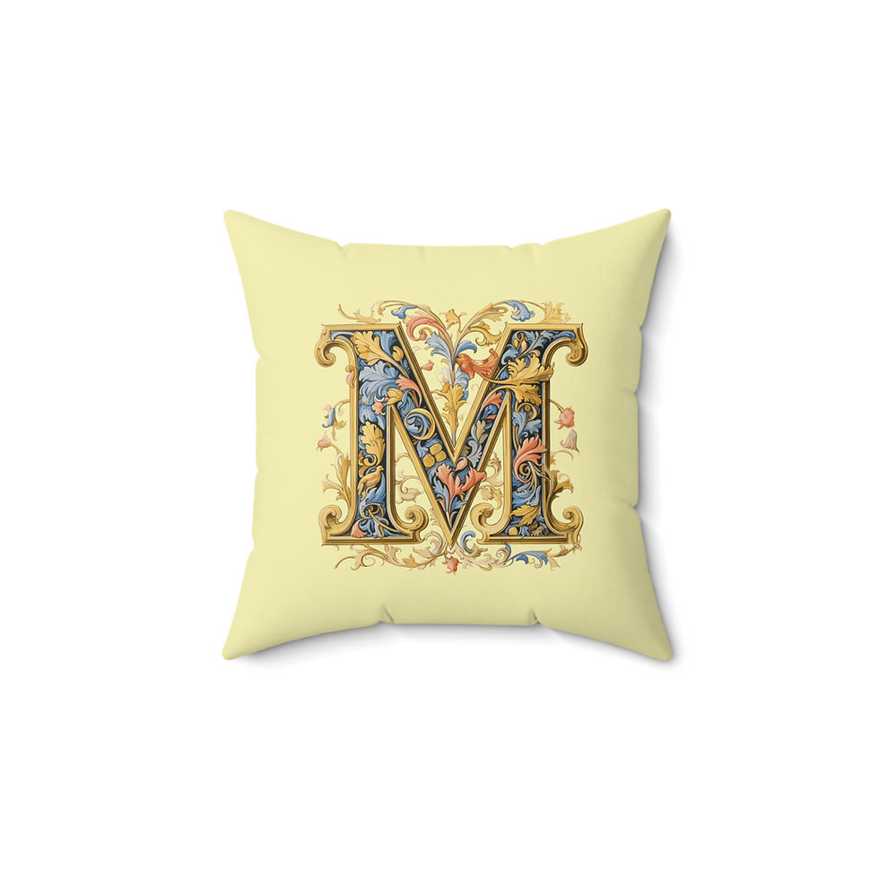 Thumbnail: Personalized Faux Suede Soft Yellow Throw Pillows with Illuminated Floral Alphabet M. Georgie and Lexy Gifts and Home USA.