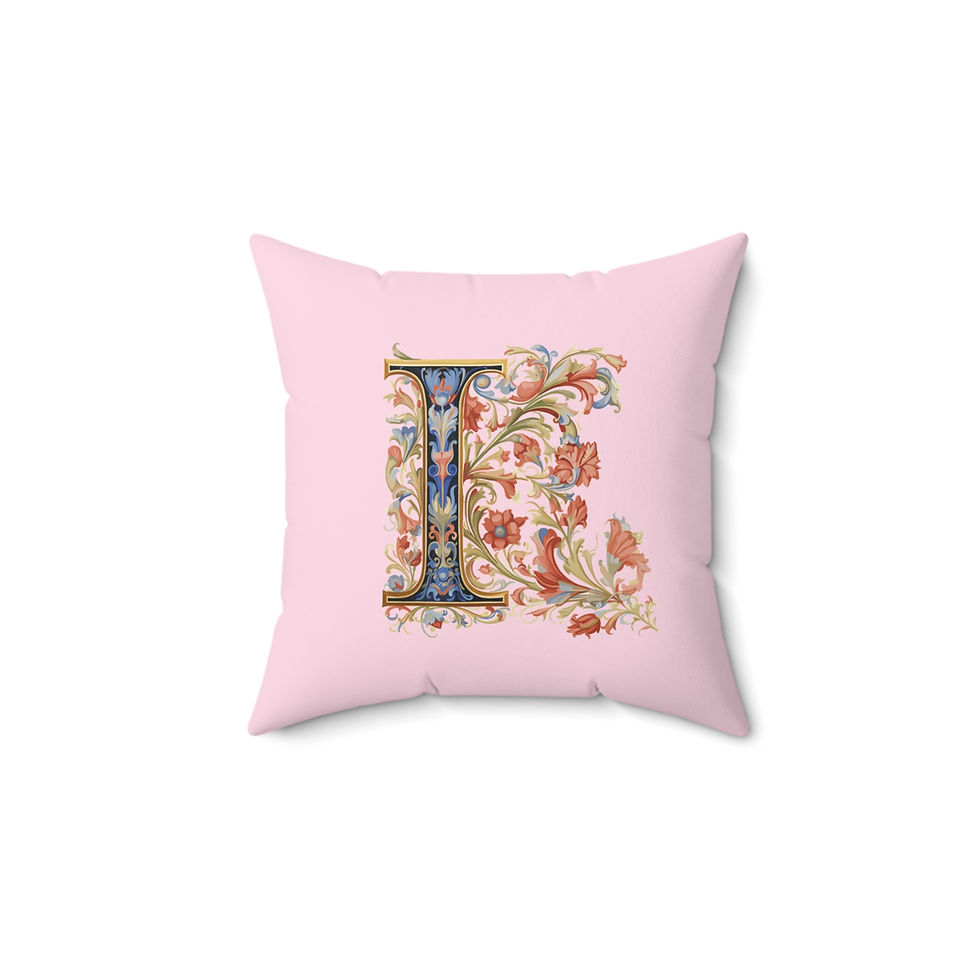 Thumbnail: Personalized Faux Suede Soft Pink Throw Pillows with Illuminated Floral Alphabet I. Georgie and Lexy Gifts and Home USA.