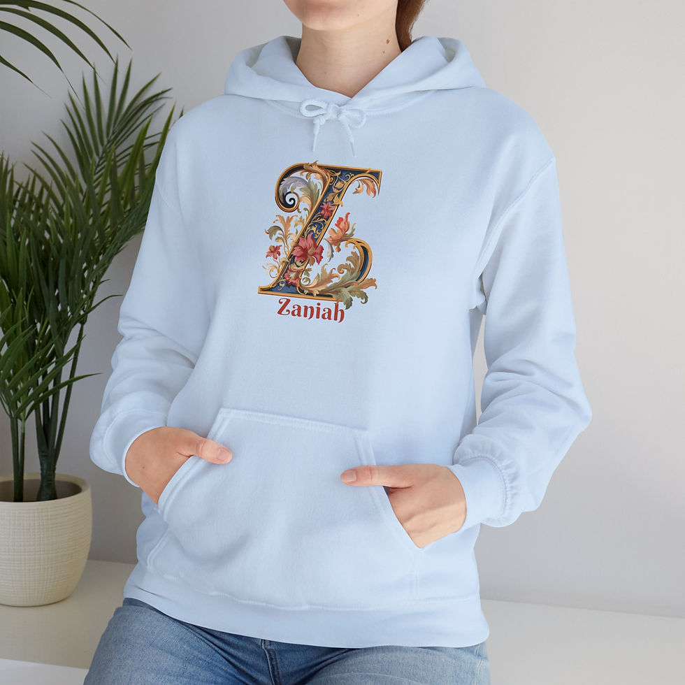 Thumbnail: Blue Unisex Gildan 18500 Hooded Sweatshirt Personalized with name in Illuminated Letters. Georgie & Lexy Gifts & Home USA.