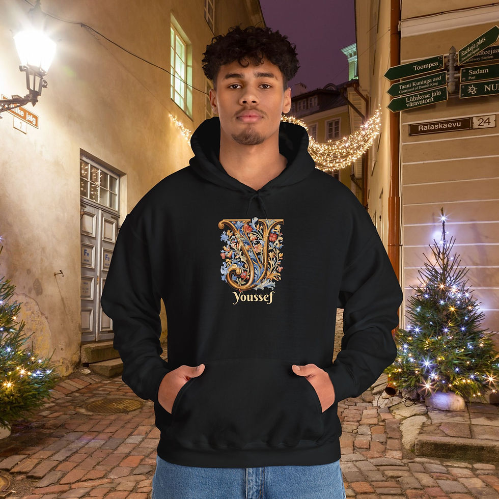 Thumbnail: Balck Unisex Gildan 18500 Hooded Sweatshirt Personalized with name in Illuminated Letters. Georgie & Lexy Gifts & Home USA.