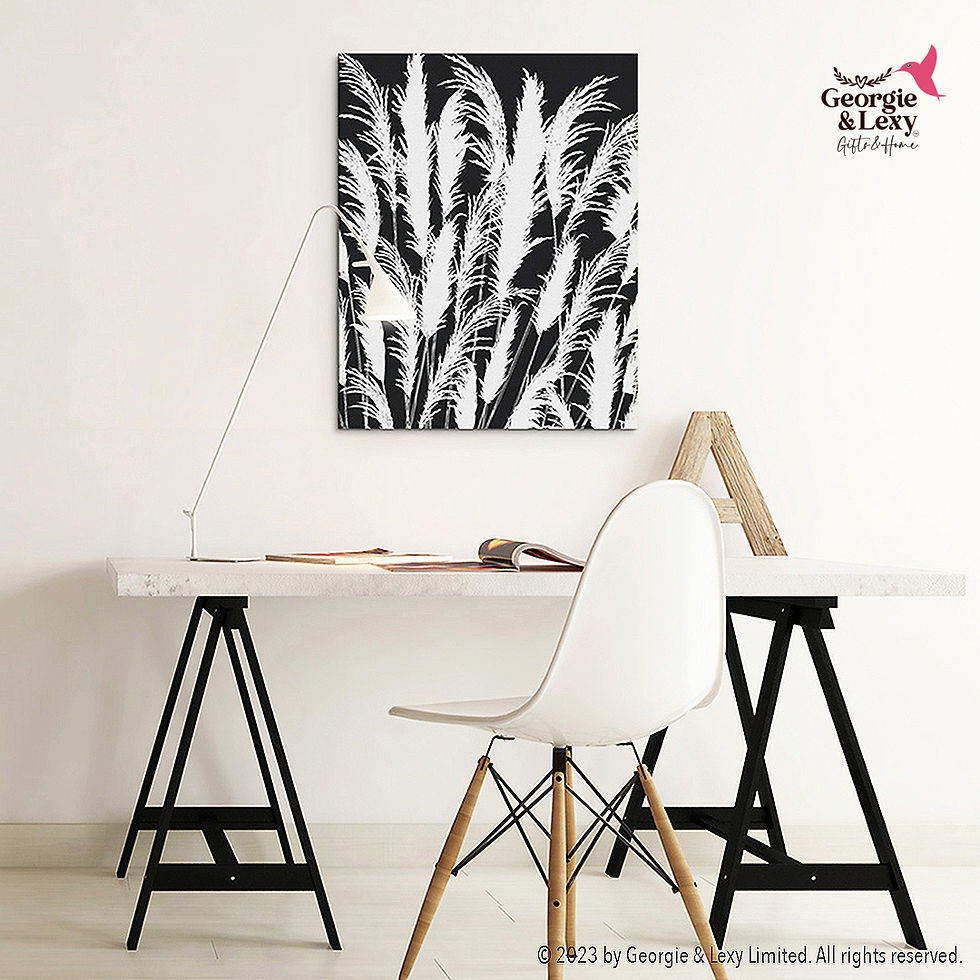 black and white moonlit white pampas grass silhouette printed wall art canvas by georgie and lexy gifts and home home decor