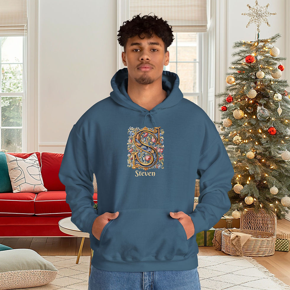 Thumbnail: Blue Unisex Gildan 18500 Hooded Sweatshirt Personalized with name in Illuminated Letters. Georgie & Lexy Gifts & Home USA.