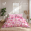 Thumbnail: Floral Queen Comforter. Pink peonies on light pink & white stripes. Madelaine Bedding. Georgie & Lexy Gifts & Home Online USA