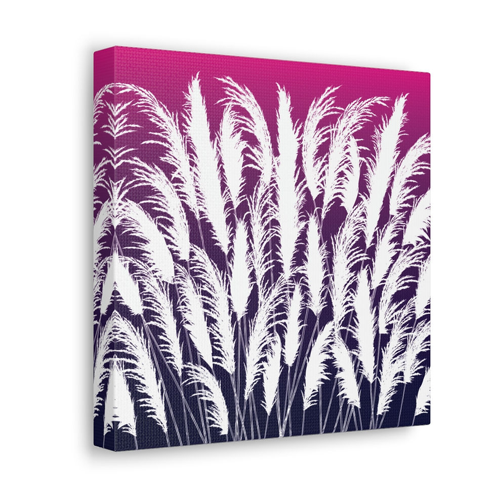 Thumbnail: purple and white sunset white pampas grass silhouette printed wall art canvas by georgie and lexy gifts and home