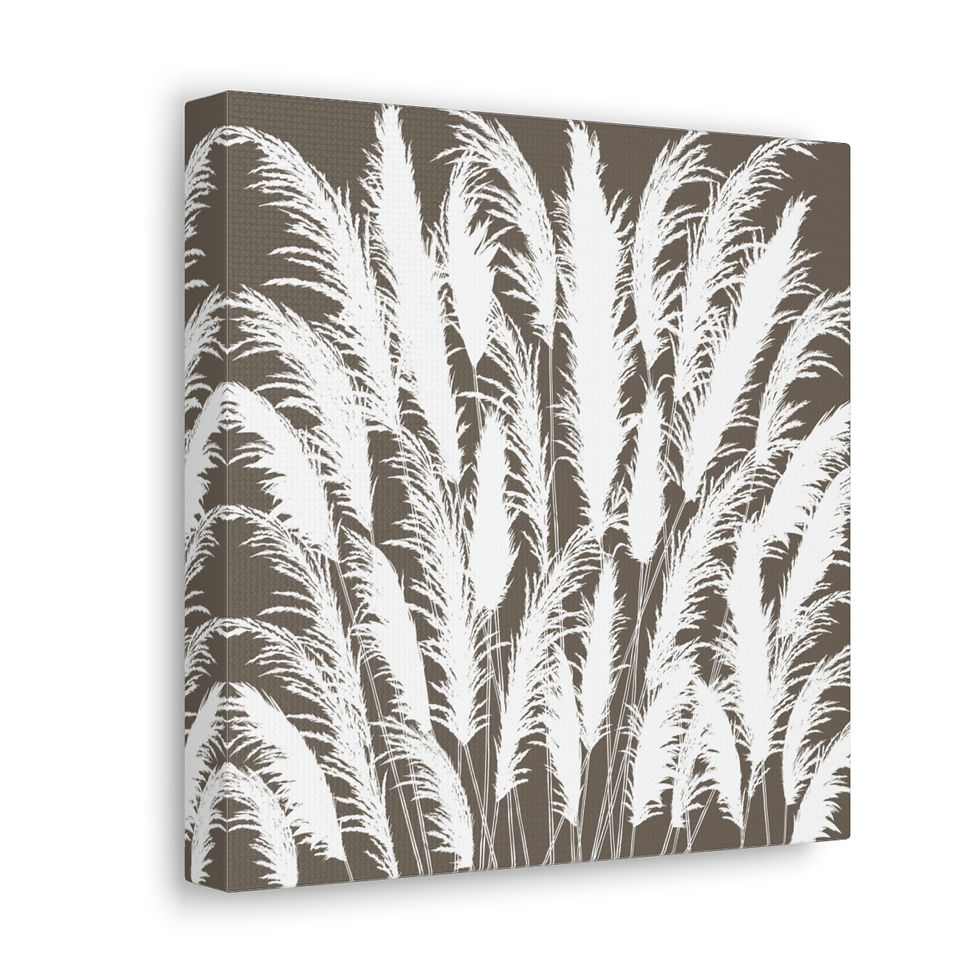 Thumbnail: Beige & white wall art on canvas Coastal Sand Dune white pampas grass silhouette. Georgie & Lexy Gifts & Home homeware USA.