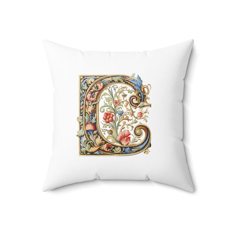 Thumbnail: Personalized Faux Suede White Throw Pillows with Illuminated Floral Alphabet C. Georgie and Lexy Gifts and Home USA.