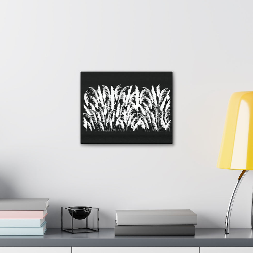 Thumbnail: black and white moonlit white pampas grass silhouette printed wall art canvas by georgie and lexy gifts and home home decor