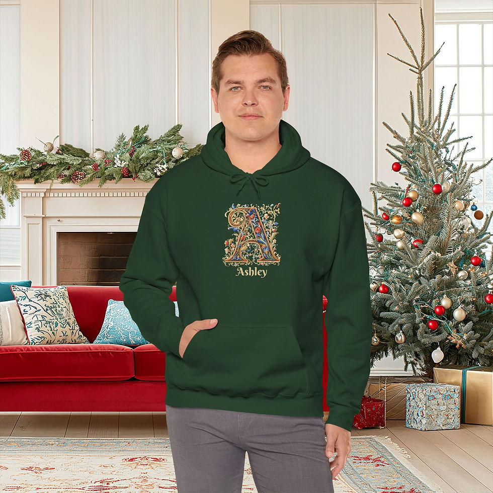 Thumbnail: Green Unisex Gildan 18500 Hooded Sweatshirt Personalized with name in Illuminated Letters. Georgie & Lexy Gifts & Home USA.