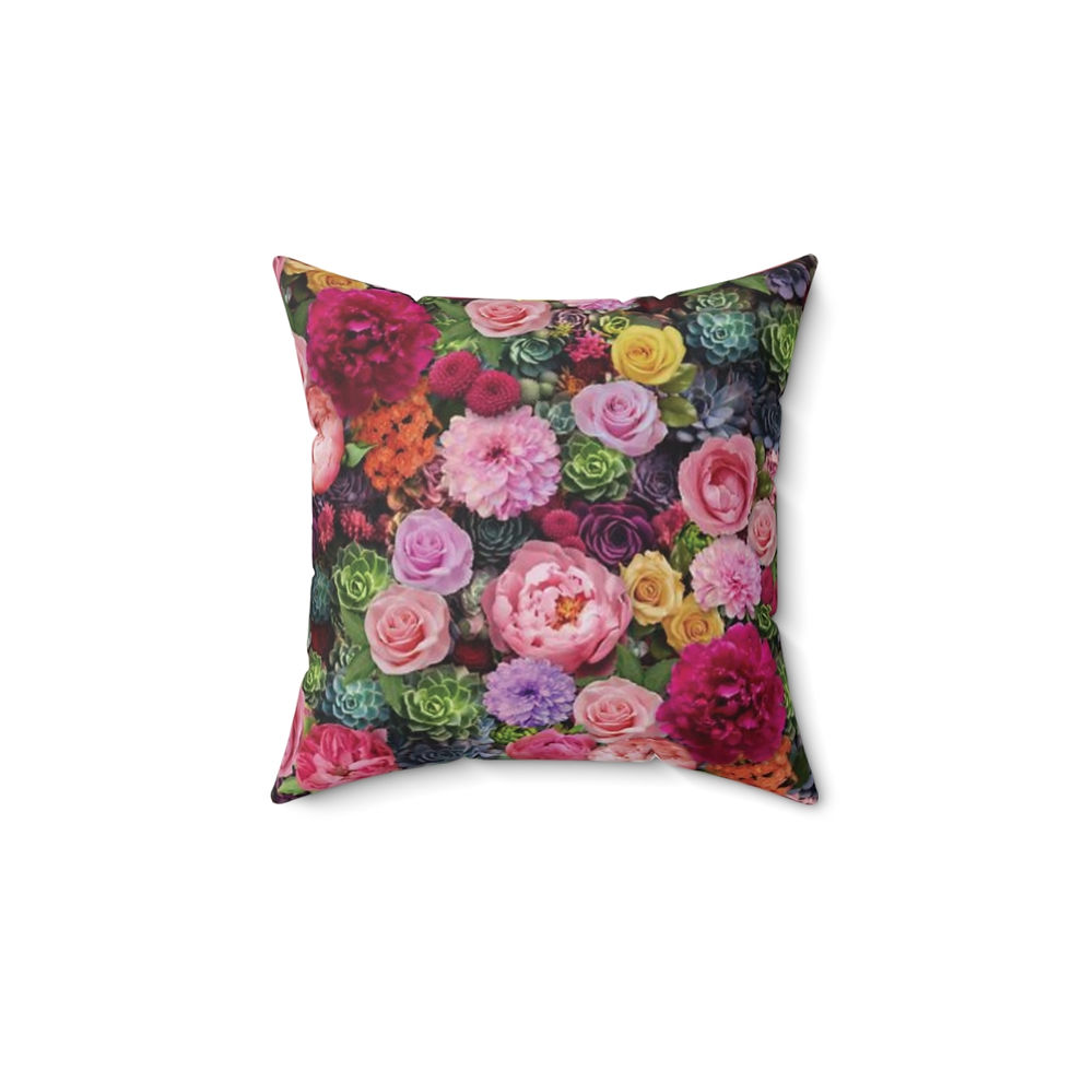 Thumbnail: Floral homeware USA bedding. Square throw pillow floral with pink peonies and flowers. By Georgie and Lexy. Bed of Flowers.
