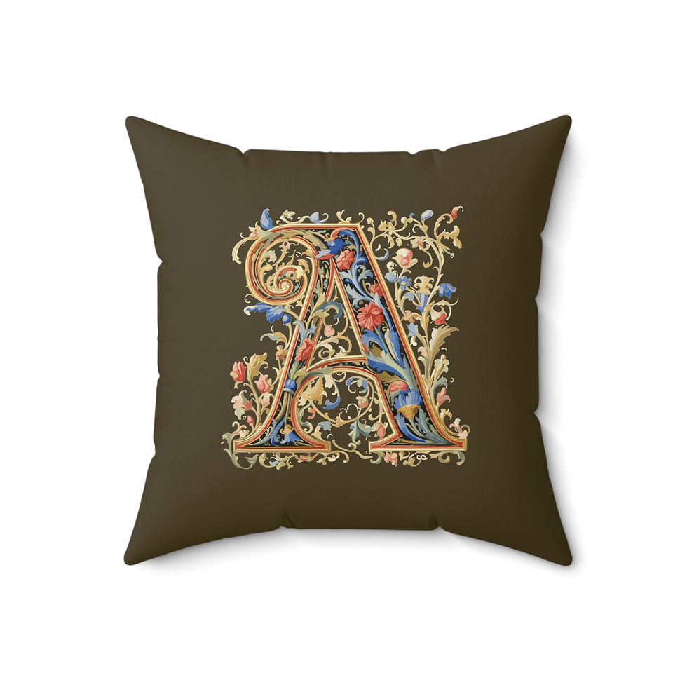 Thumbnail: Personalized Faux Suede Dark Taupe Throw Pillows with Illuminated Floral Alphabet A. Georgie and Lexy Gifts and Home USA.