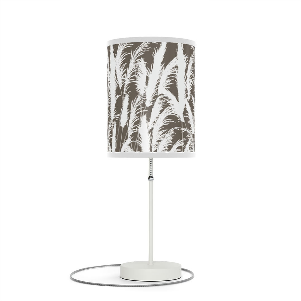 Thumbnail: Beige & white table lamp Coastal Sand Dune white pampas grass silhouette. Georgie & Lexy Gifts & Home homeware USA.