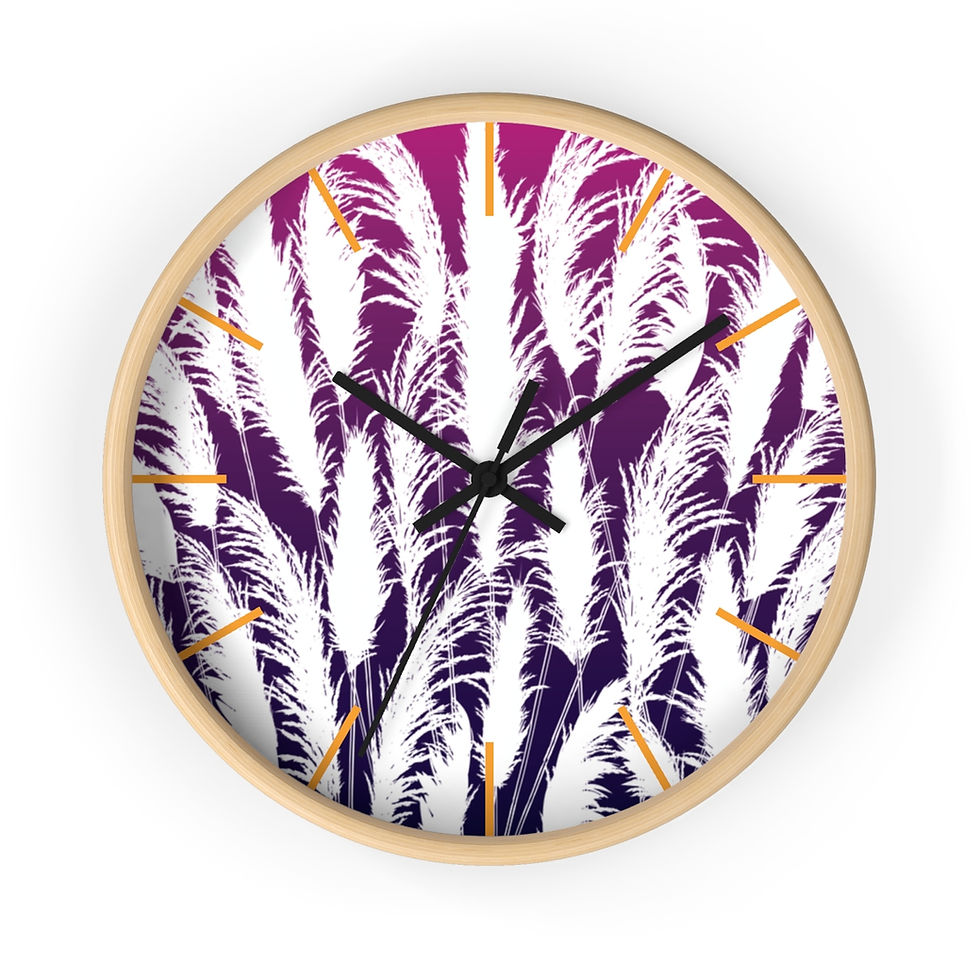 Thumbnail: purple and white sunset white pampas grass silhouette printed wall clock sham by georgie and lexy gifts and home wall decor