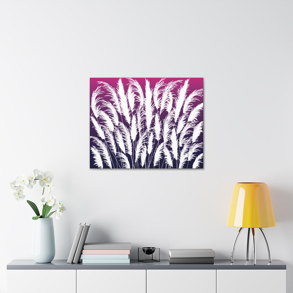 Thumbnail: purple and white sunset white pampas grass silhouette printed wall art canvas by georgie and lexy gifts and home