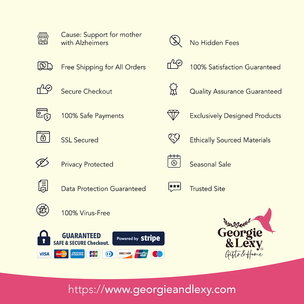 Free Shipping. Trusted Site. Secure Checkout. Quality Assurance. Brand and Product Promise Trust Labels of Georgie & Lexy USA