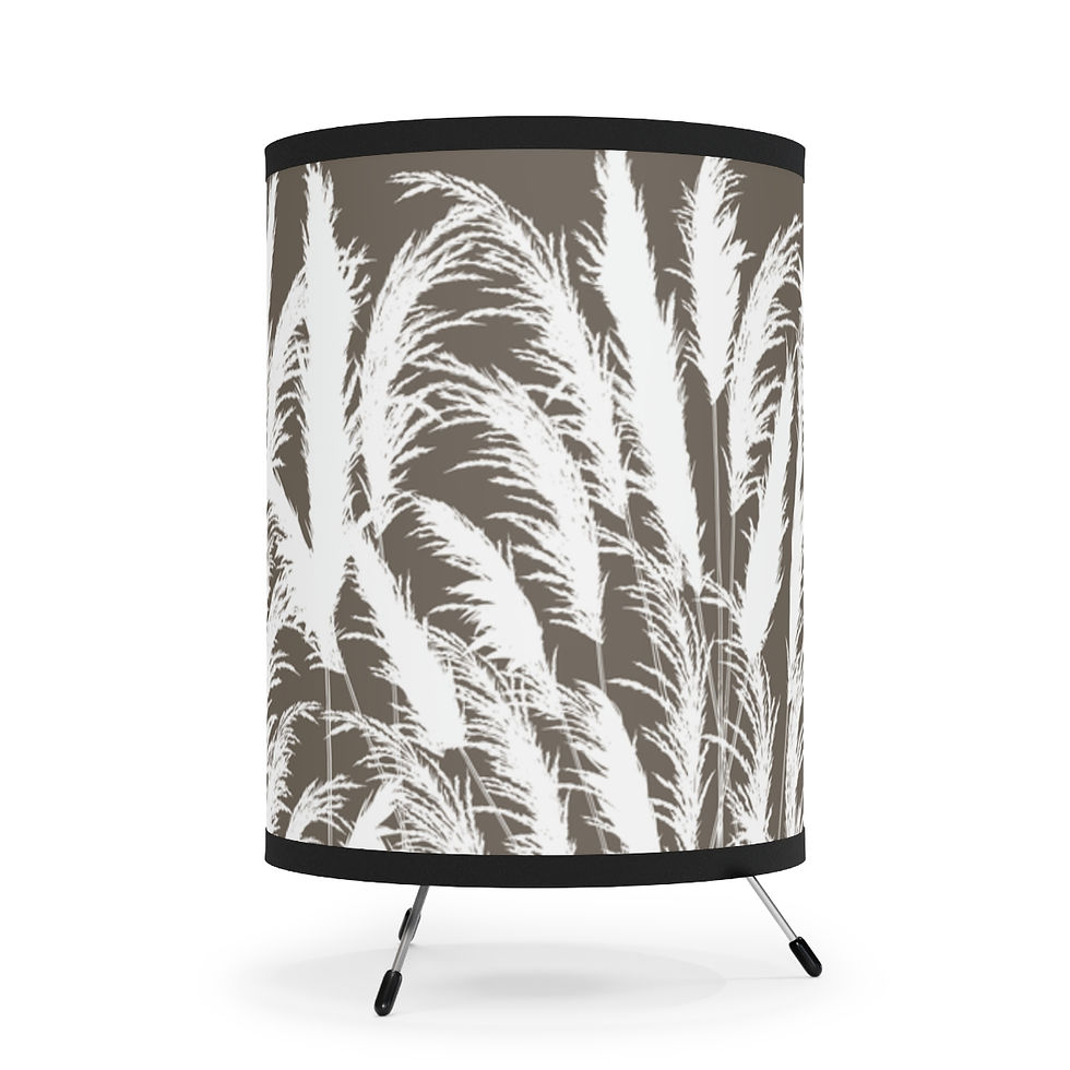 Thumbnail: Beige & white tripod lamp Coastal Sand Dune white pampas grass silhouettes. Georgie & Lexy Gifts & Home homeware USA.