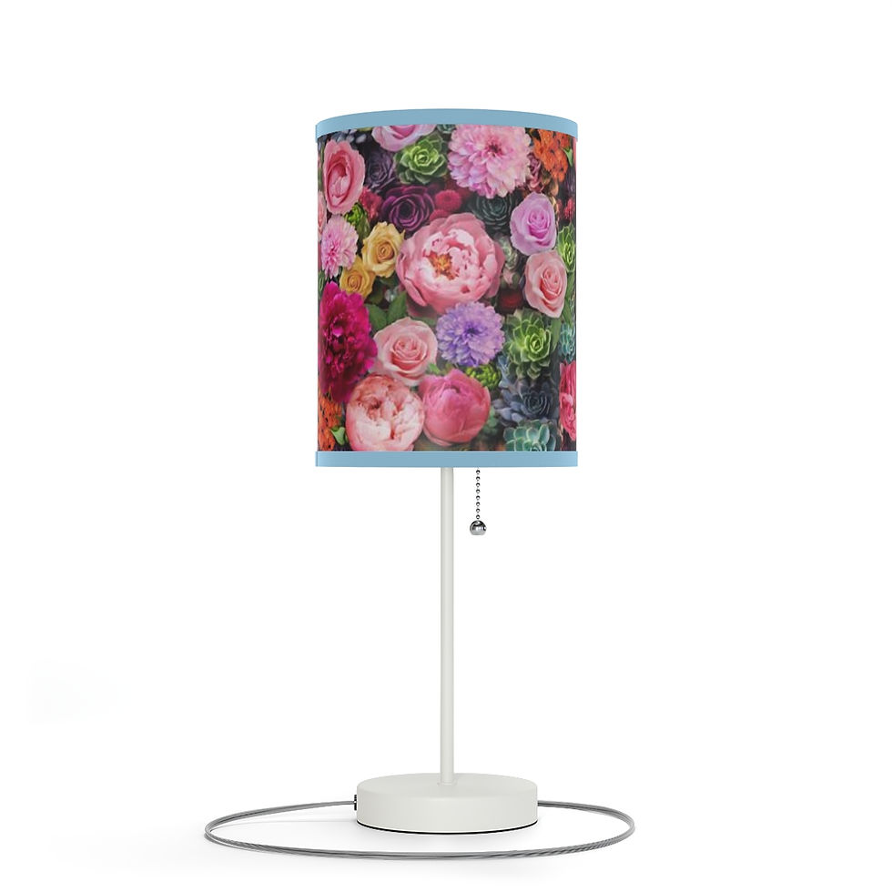 Thumbnail: Floral table lamp with pink peonies, pink and yellow roses. Country style. Boho style. By Georgie and Lexy Gifts and Home USA