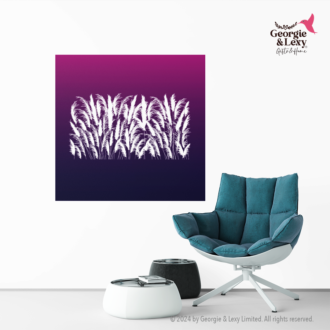 purple and white sunset white pampas grass silhouette printed wall art canvas by georgie and lexy gifts and home