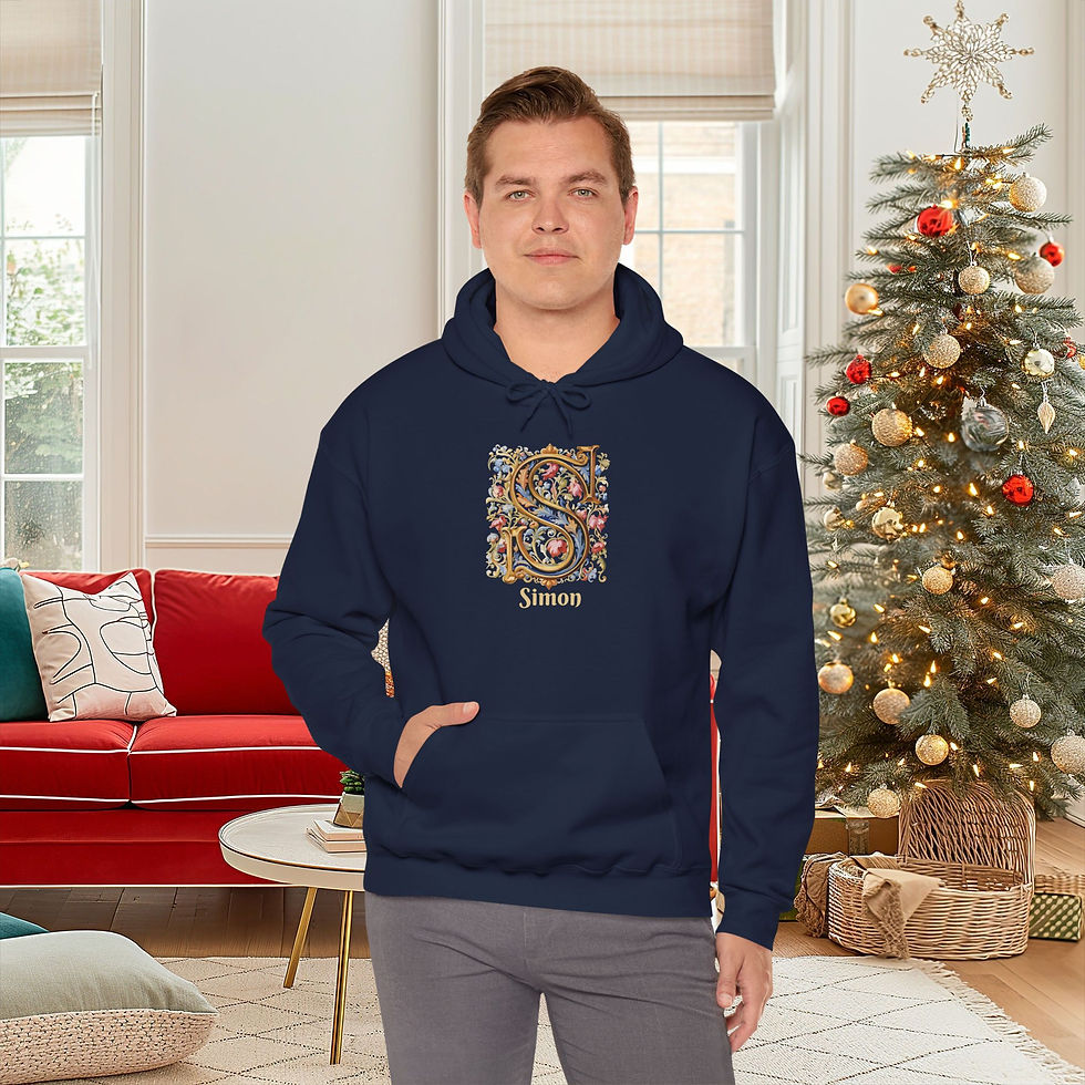 Blue Unisex Gildan 18500 Hooded Sweatshirt Personalized with name in Illuminated Letters. Georgie & Lexy Gifts & Home USA.