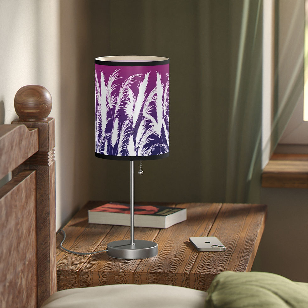 Thumbnail: purple and white sunset white pampas grass silhouette printed table lamp by georgie and lexy gifts and home