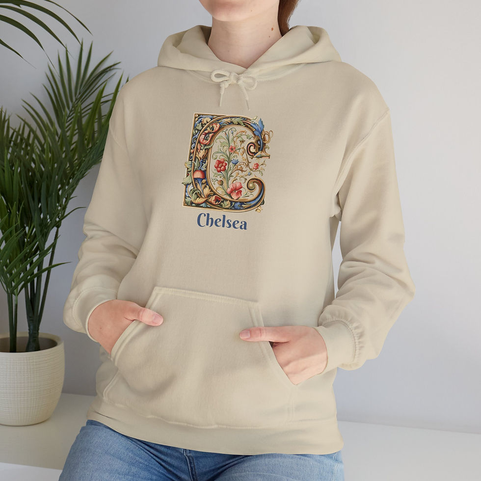 Thumbnail: Sand Unisex Gildan 18500 Hooded Sweatshirt Personalized with name in Illuminated Letters. Georgie & Lexy Gifts & Home USA.