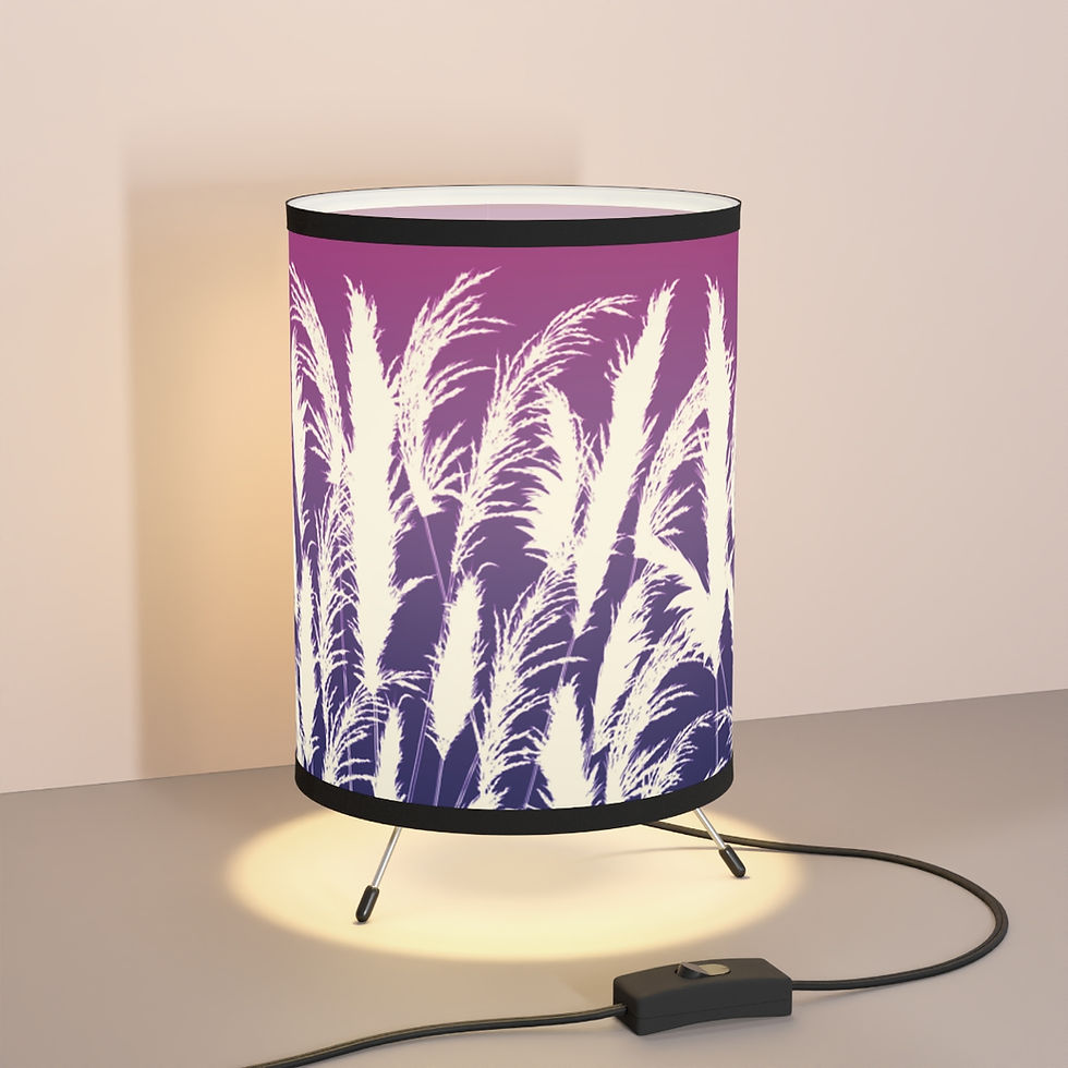 Thumbnail: purple and white sunset white pampas grass silhouette printed tripod table lamp by georgie and lexy gifts and home