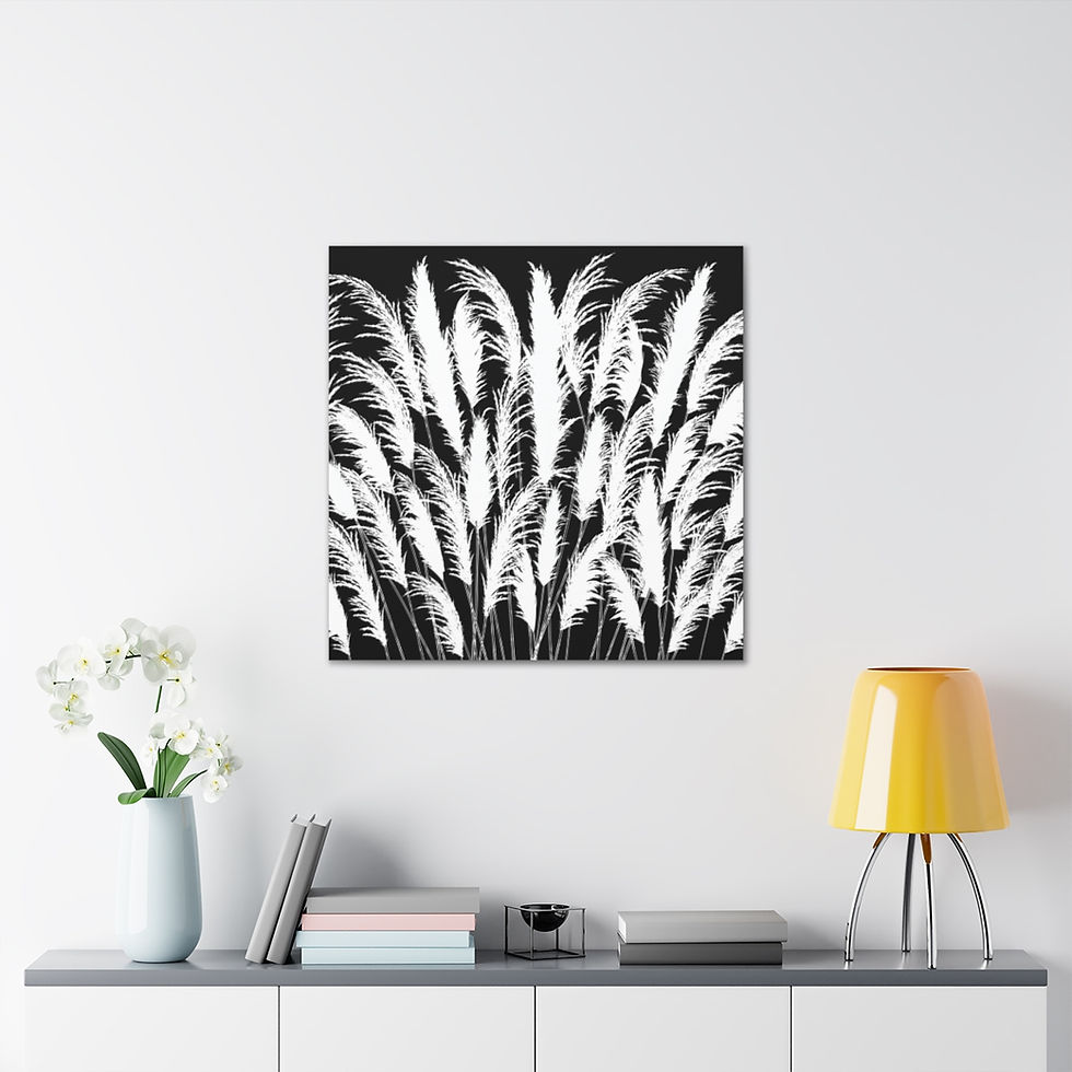 Thumbnail: black and white moonlit white pampas grass silhouette printed wall art canvas by georgie and lexy gifts and home home decor