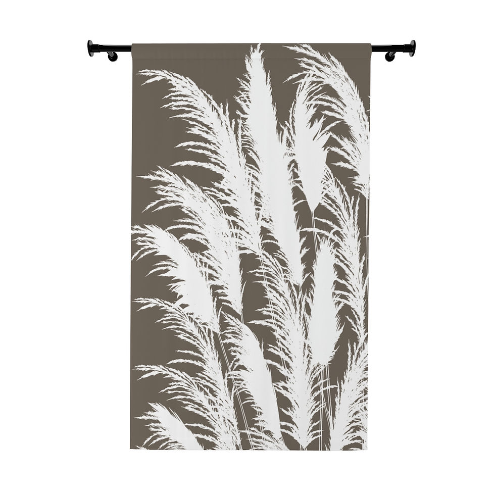 Thumbnail: Beige & white blackout curtain Coastal Sand Dune white pampas grass silhouettes. Georgie & Lexy Gifts & Home homeware USA.