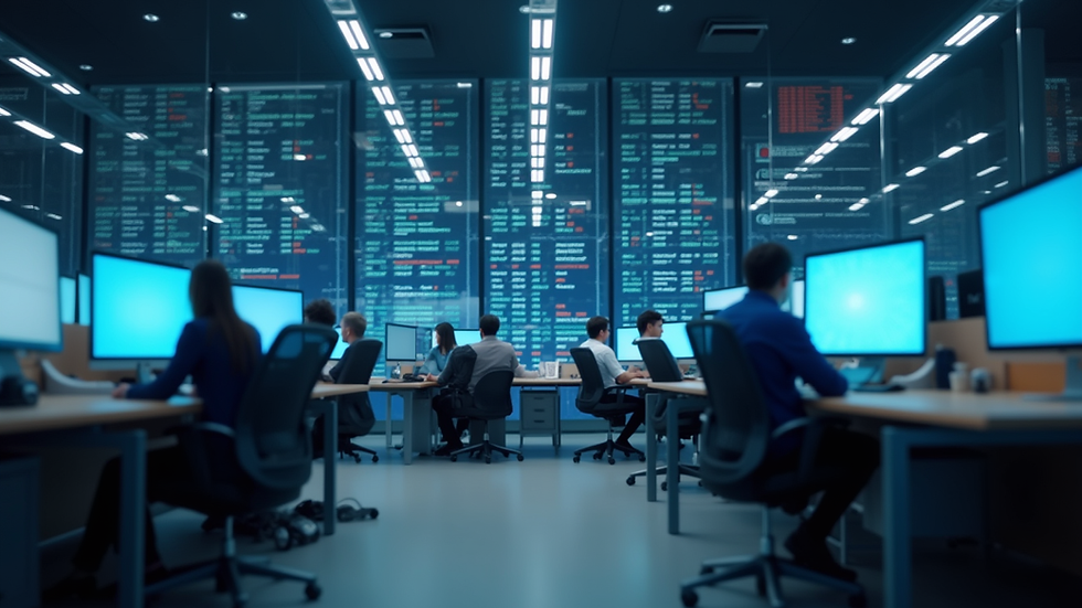 Eye-level view of a modern office with digital screens displaying ESG data