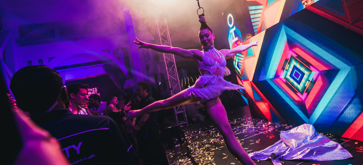 Aerialist at Premium after-party production in the UK