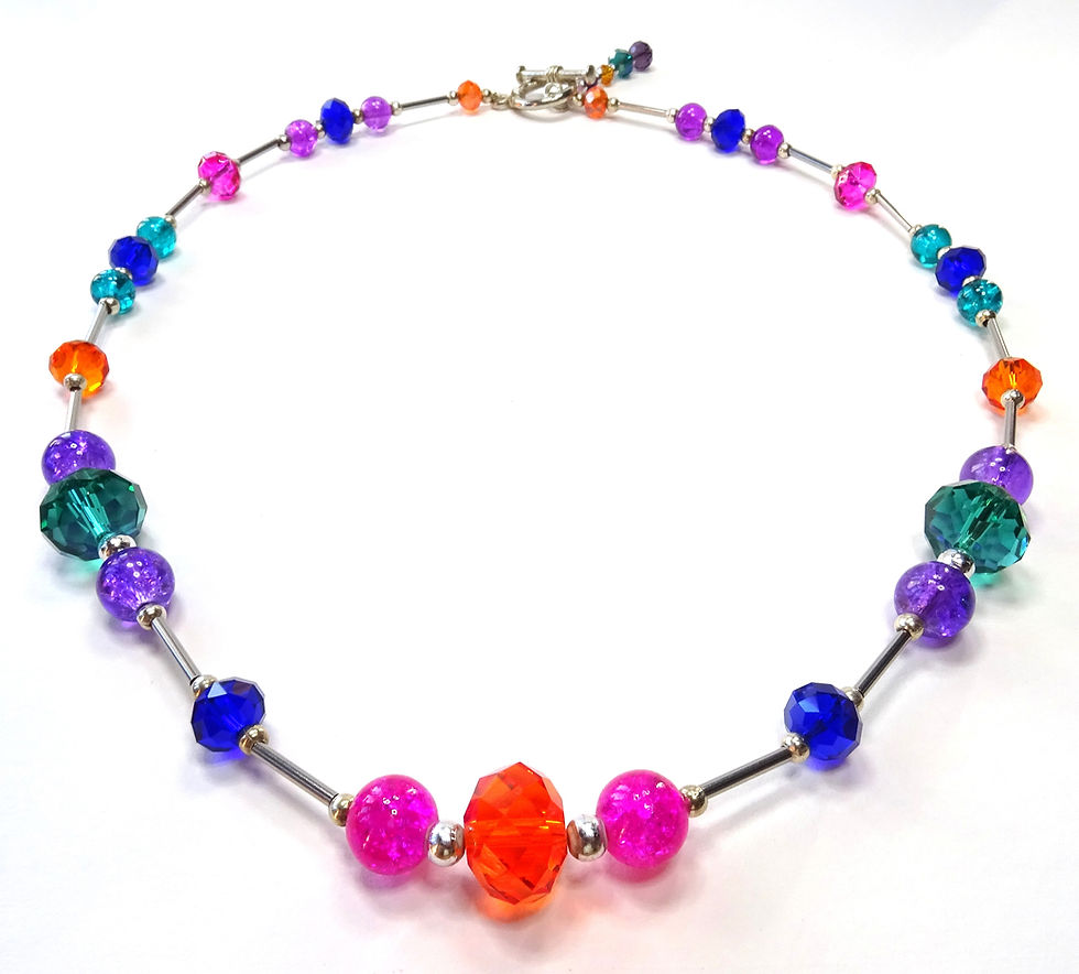 Thumbnail: mixed colours glass bead necklace, jewel colours glass bead necklace